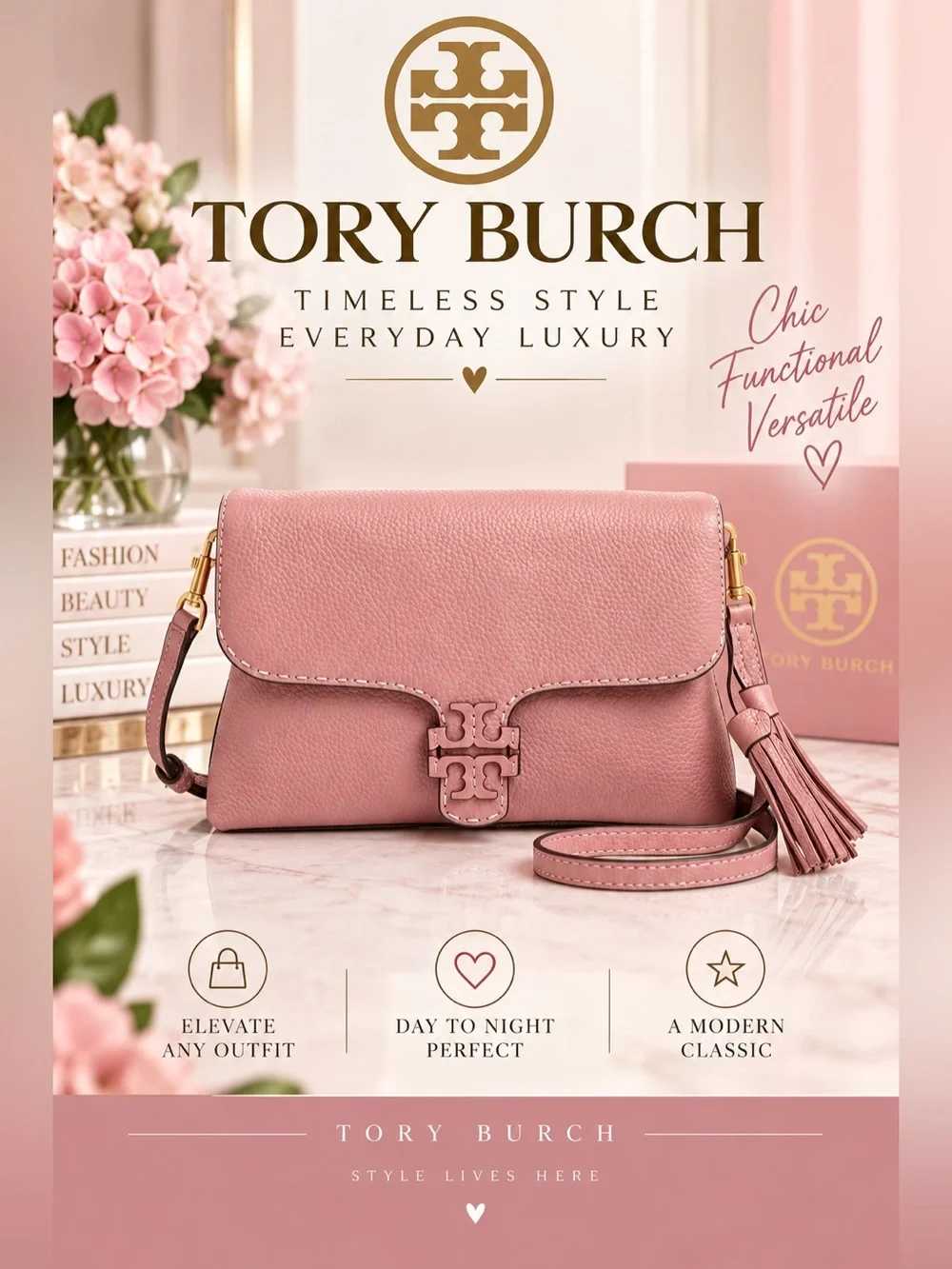 Tory Burch McGraw Fold-Over Crossbody in the shade Pink Magnolia